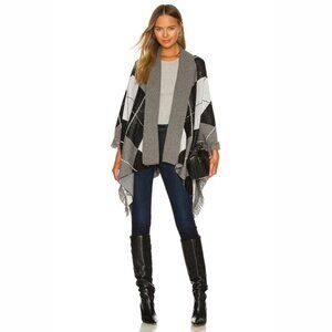L'AGENCE | Jaclyn Argyle Cape Sweater in Black/Gray | Size M/L